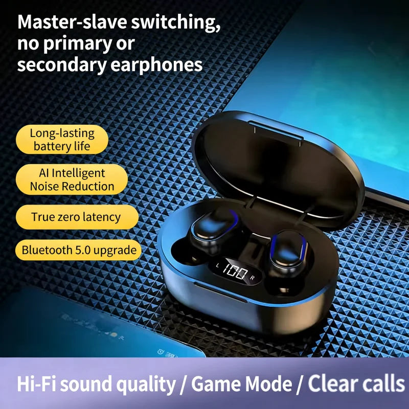 E6S Wireless Earbuds Bluetooth 5.2Headphones Active Noise Cancelling Earphones with Built-in Mic 30H Playtime for iPhone Android