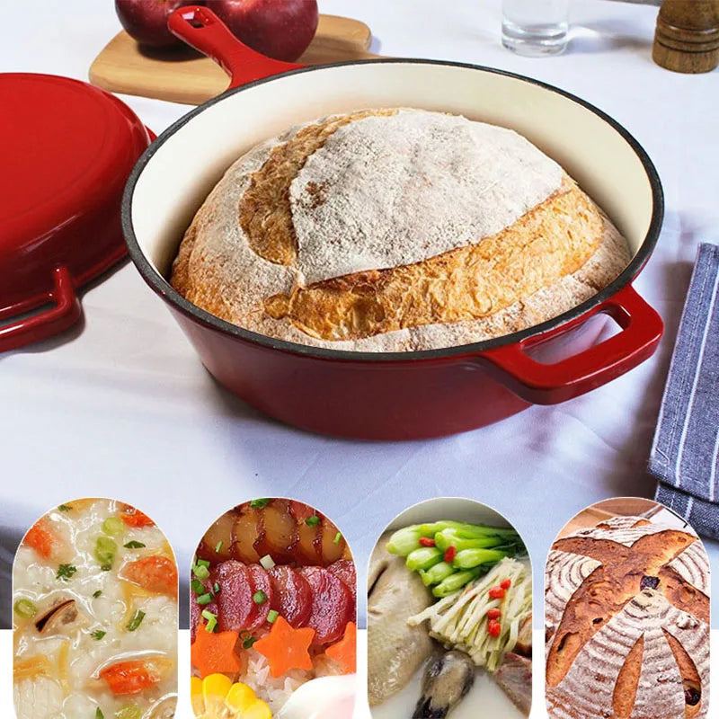 26cm Cast Iron Enamel Saucepan Multi-fucntion Frying Pan Roasted Griddle Bread Baking Pot