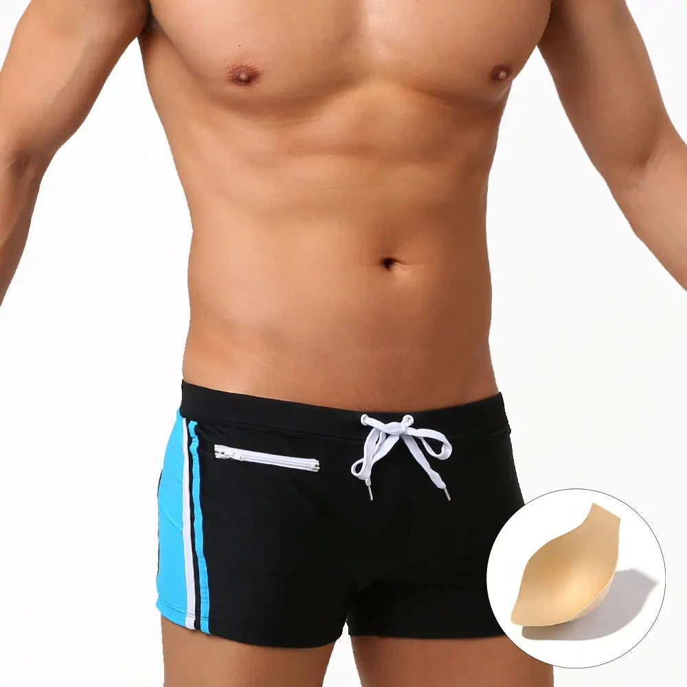 Mens Swimwear With Push-Up Swimming Trunks Boxer With Pocket  Hi-Q Sexy Men Breathable Swim Suit Speed Beach Shorts  sunga