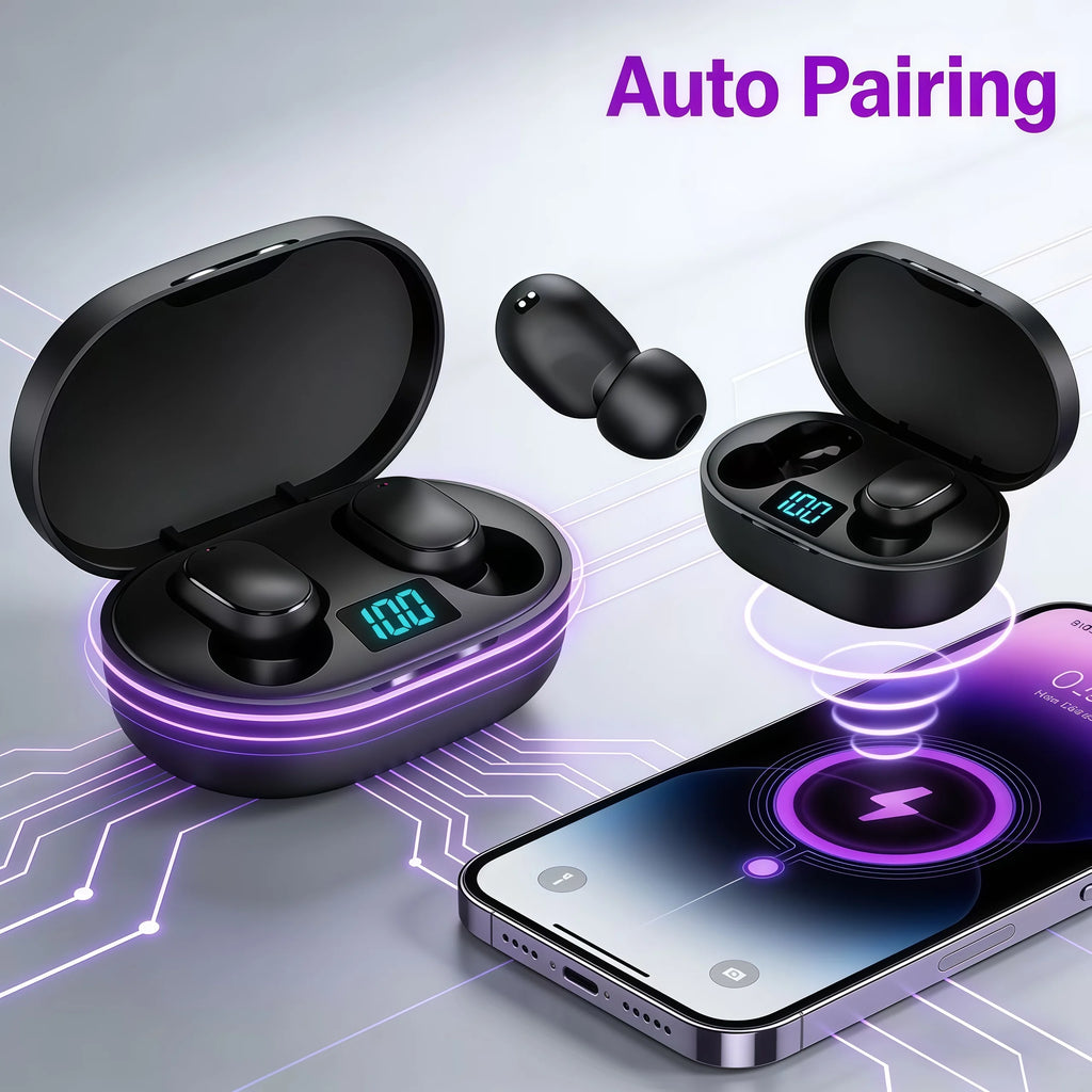 E6S wireless Bluetooth headphones with microphone noise cancellation LED display battery level music and sports headphones