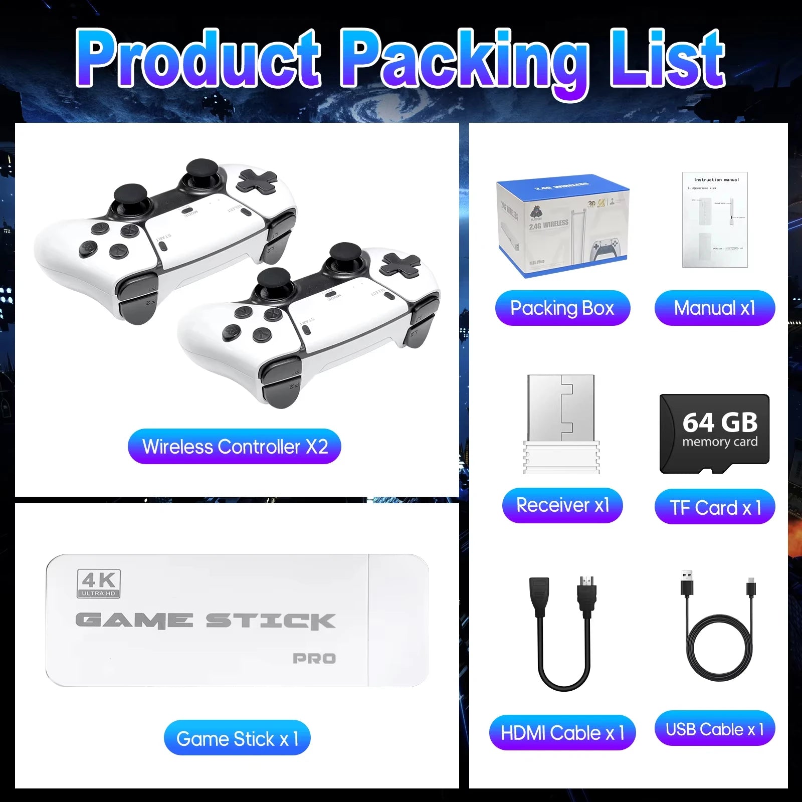 4K TV Game Stick M15 Video Game Console 64G Built in 20000 Games Wireless Controller Gamepad Retro Handheld Game Console