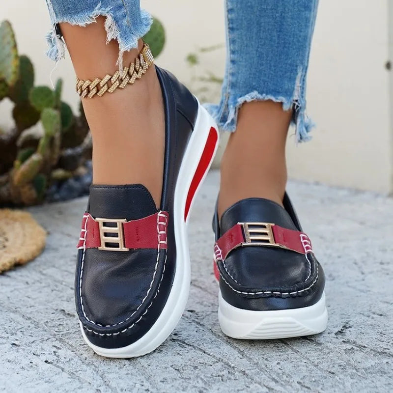 2026 New Women Vulcanized Shoes Round Toe Sneakers Outdoor Female Casual Shoes Platform Walking Women Shoes Slip-on Flat Shoe