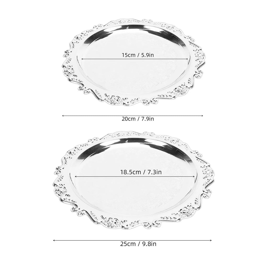 20/25cm Floral Engraved Serving Platter Retro Plates Cake Dessert Tray High Tea Snack Fruit Dish Jewelry Storage Tabletop Decor