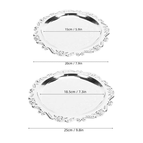 20/25cm Floral Engraved Serving Platter Retro Plates Cake Dessert Tray High Tea Snack Fruit Dish Jewelry Storage Tabletop Decor