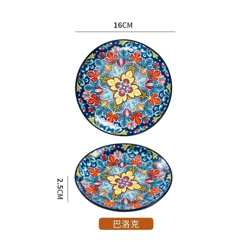 Bohemia Ceramic Rice Bowl Serving Plate Creative Ceramic Cutlery Soup Noodle Bowl Household Handle Bowl Sauce Dish