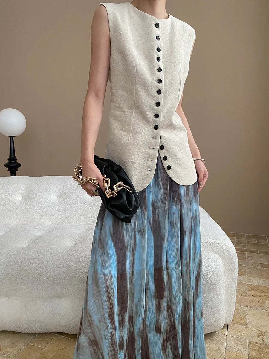 Spring and summer women's casual solid color round neck slim fit vest