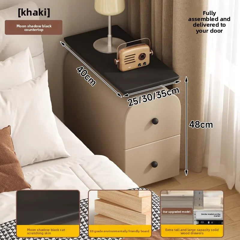 Vintage Narrow Solid Wood Bedside Cabinet Double-Layer Sofa Side Table Small Space Organizer Slim Gap Storage Unit 2025