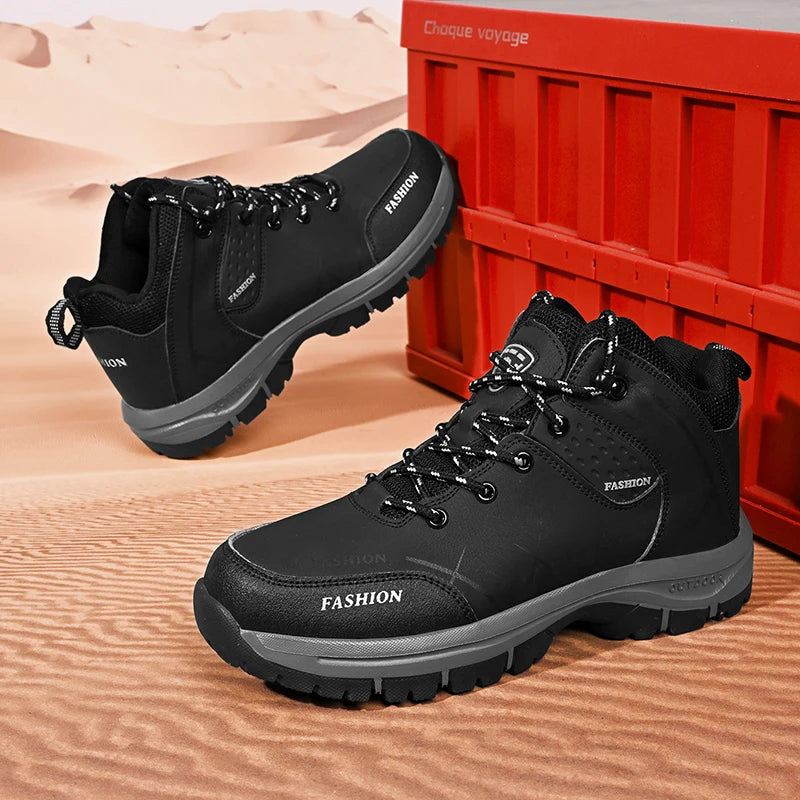Men's Professional Outdoor Hiking Shoes, Mid-Top Ankle-Protecting Sports Running Shoes, Waterproof and Breathable Mountain Hiking Boots, Lightweight Off-Road Shoes