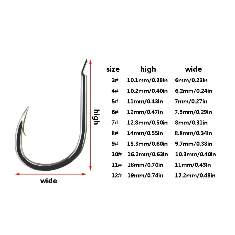 100pcs Boxed Fish Hooks 3-12# Barbed with Holes Black Fish Hooks