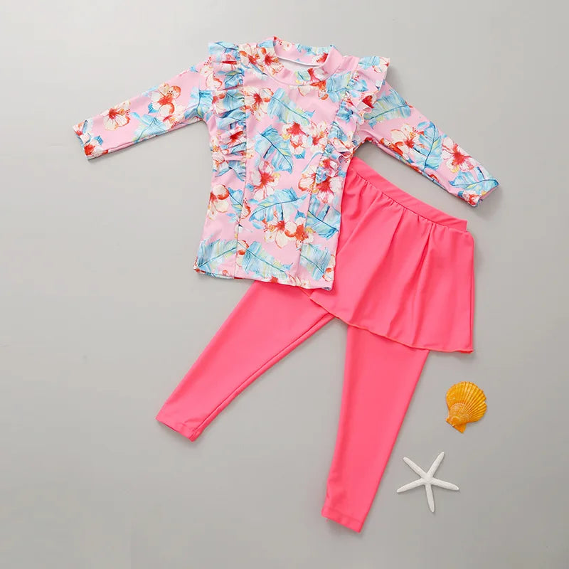 2026 New Two Piece Kids Bathing Suit Swimwear Durable Kids Long Sleeve Swimsuit Girls Skirted Swimwear for Girls