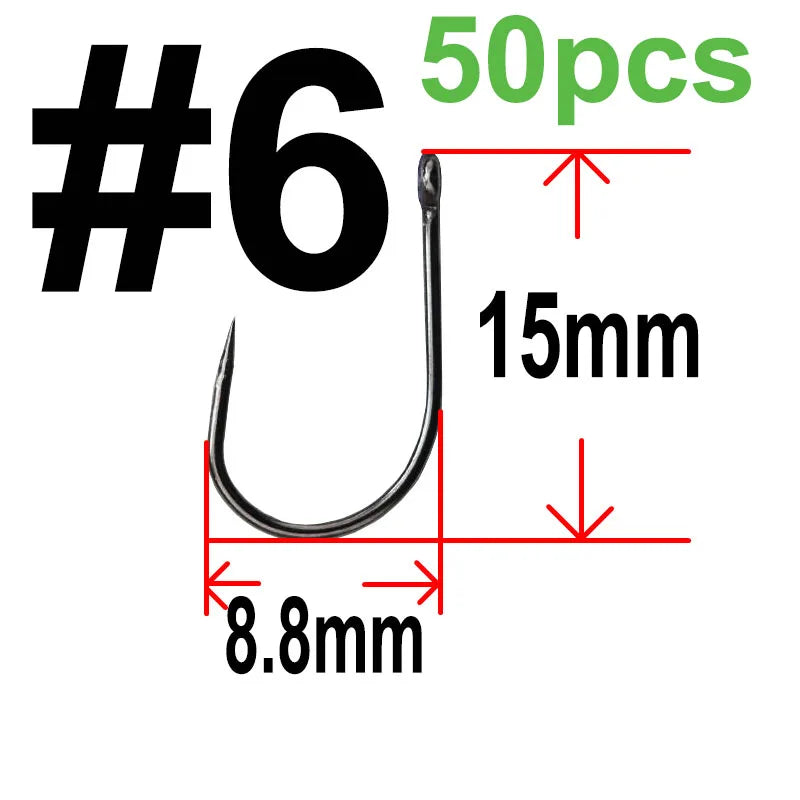 50 pcs Non-barb barbless Circle Carp Fishing Hooks with Hole Size 2 4 6 8 10 12 fishhook Single Hook