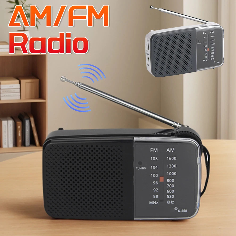 Portable AM/FM Radio with Speaker Mini Transistor Radio with Strap Battery Powered Radio Telescopic Antenna for Running Cycling