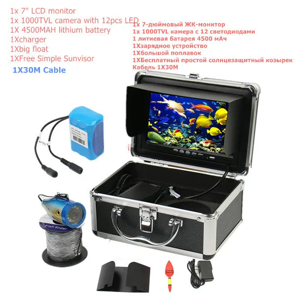 underwater fisherman camera for Fishing finder HD 7 inch monitor 1000TVL security fishing camera w/ white led light big float
