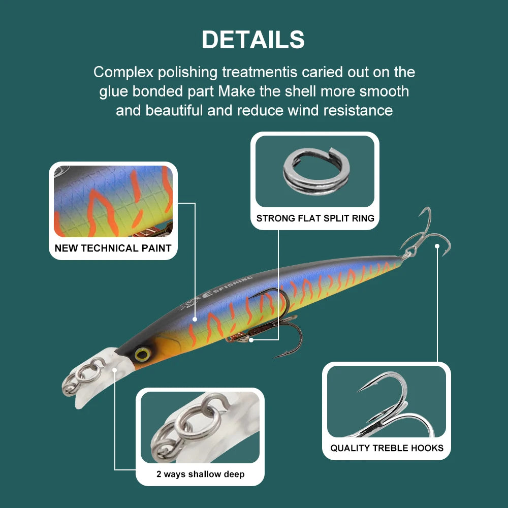 ESFISHING Fishing Lures Floating Minnow Sharp Shovel 120mm10g Dive 0.2-07m Leurre Soupl Baits Two Depth for Choosing Top Water