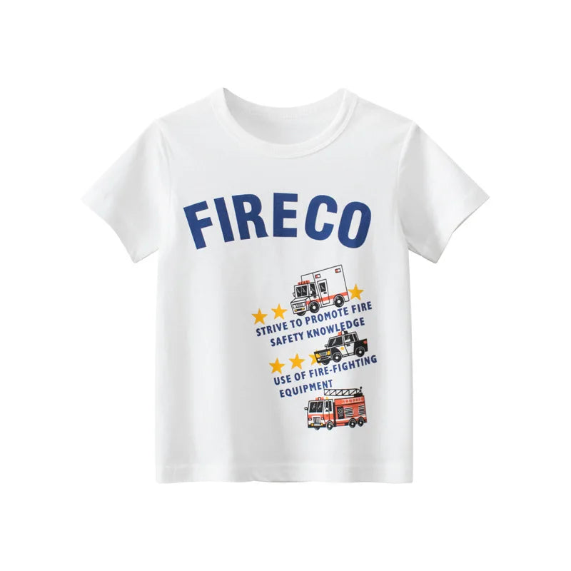 Kids Boys Clothes 100% Cotton Short Sleeve T-Shirts Car Bus Cartoon Children Clothes 2 3 4 5 6 7 8 Years Kids Summer Clothing