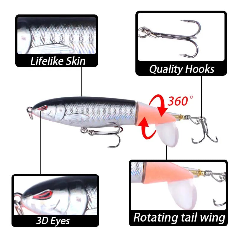 1Pc Fishing Lures Whopper Popper Topwater Artificial Bait Hard Rotating Tail Fishing Tackle