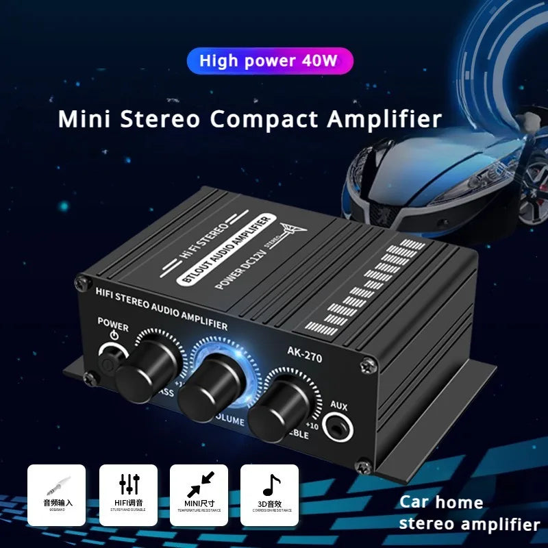 Car Speaker Mini Amplifier 2 Channel DC12V Tweeter Stereo Car Computer Mainstream Audio Equipment MP3 Mobile Phone Input