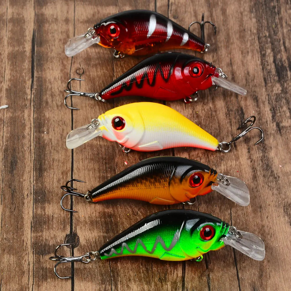 5pcs Crankbaits Bait Fishing Lure Floating Wobbler Crank Jerkbait Bass Swimbait Treble Hooks Swim Hard
