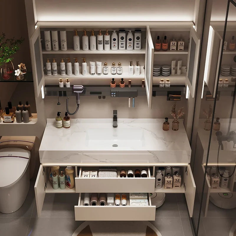 Partitions Storage Bathroom Cabinet Organizer Mirror Wall Shelves Accessories Toilet Cupboard Luxury Gabinete Home Furniture