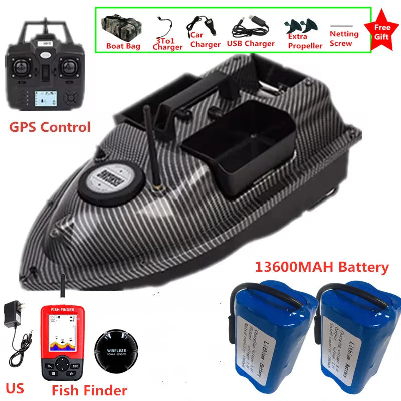 16Point GPS Dual Position Fixed Speed Cruise RC Fishing Bait Boat 2KG 500M 3-Hopper 16 Point GPS Nesting Boat Fish Finder VS V18
