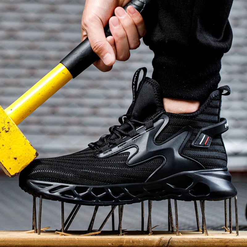 Mens Work Boots Steel Toe Indestructible Shoes Wear-Resisting Anti-Smash Protective Boots Extra Width For Construction 36-48