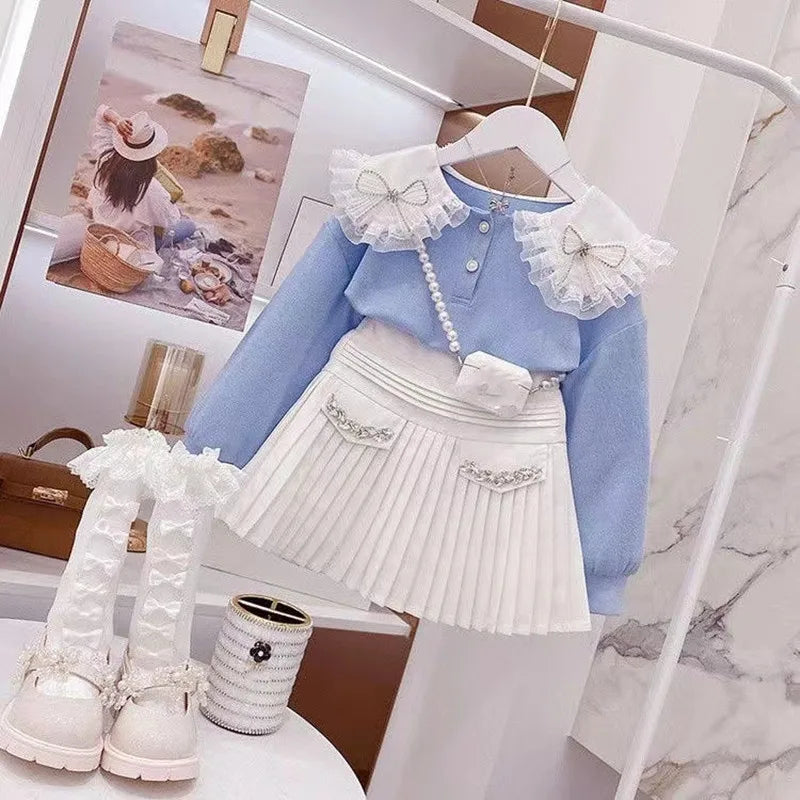 Kids Outfits Baby Girls Clothing Set Sweater Clothing Outfit 2PCS Newest Winter Knitted Solid Color Casual Top T-shirt+Skirt