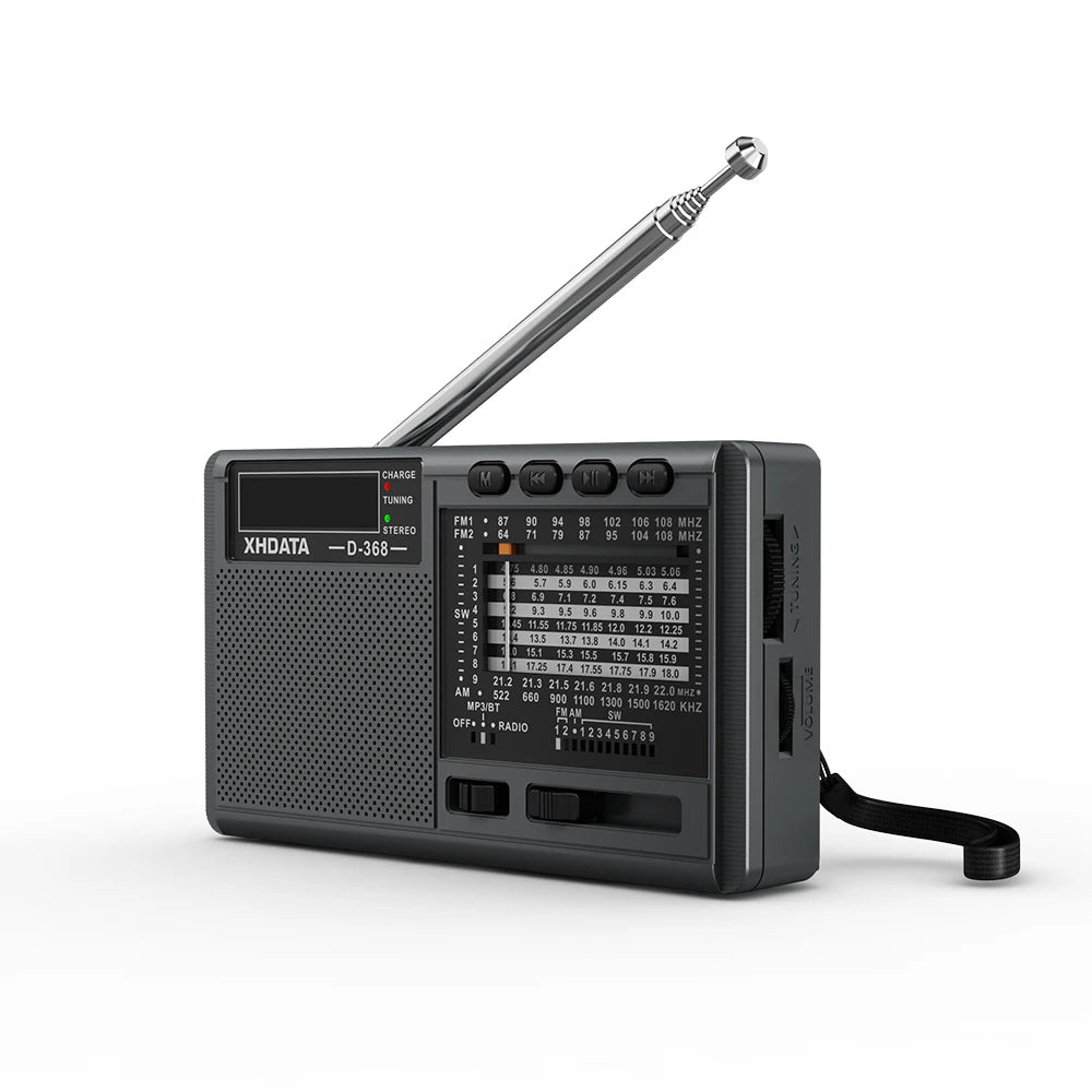 XHDATA D-368 Portable Stereo Radio FM AM SW MP3 Player with Bluetooth TF Card USB Playback 4Ω 3W Speaker Rechargeable Battery
