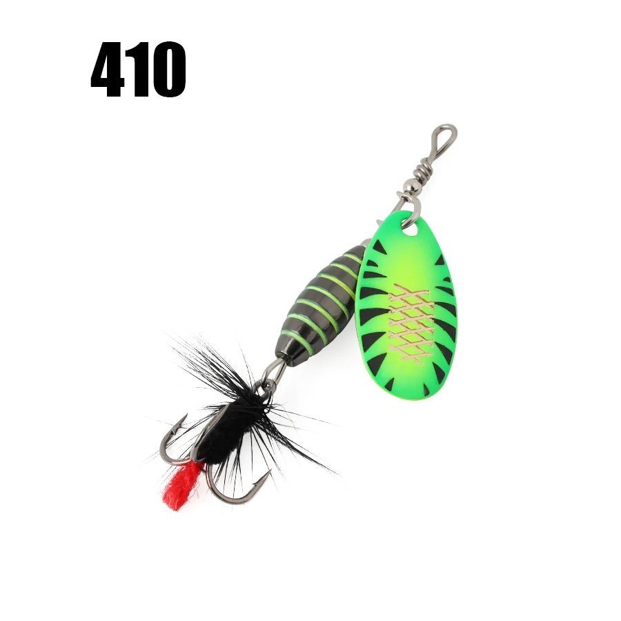 W.P.E 1pcs Spinner Lure 3.7g/5.3g/8.2g/10.5g Bait Metal Brass Spoon Hard Lure Feather Treble Hook Fake Lure Fishing Tackle Pesca