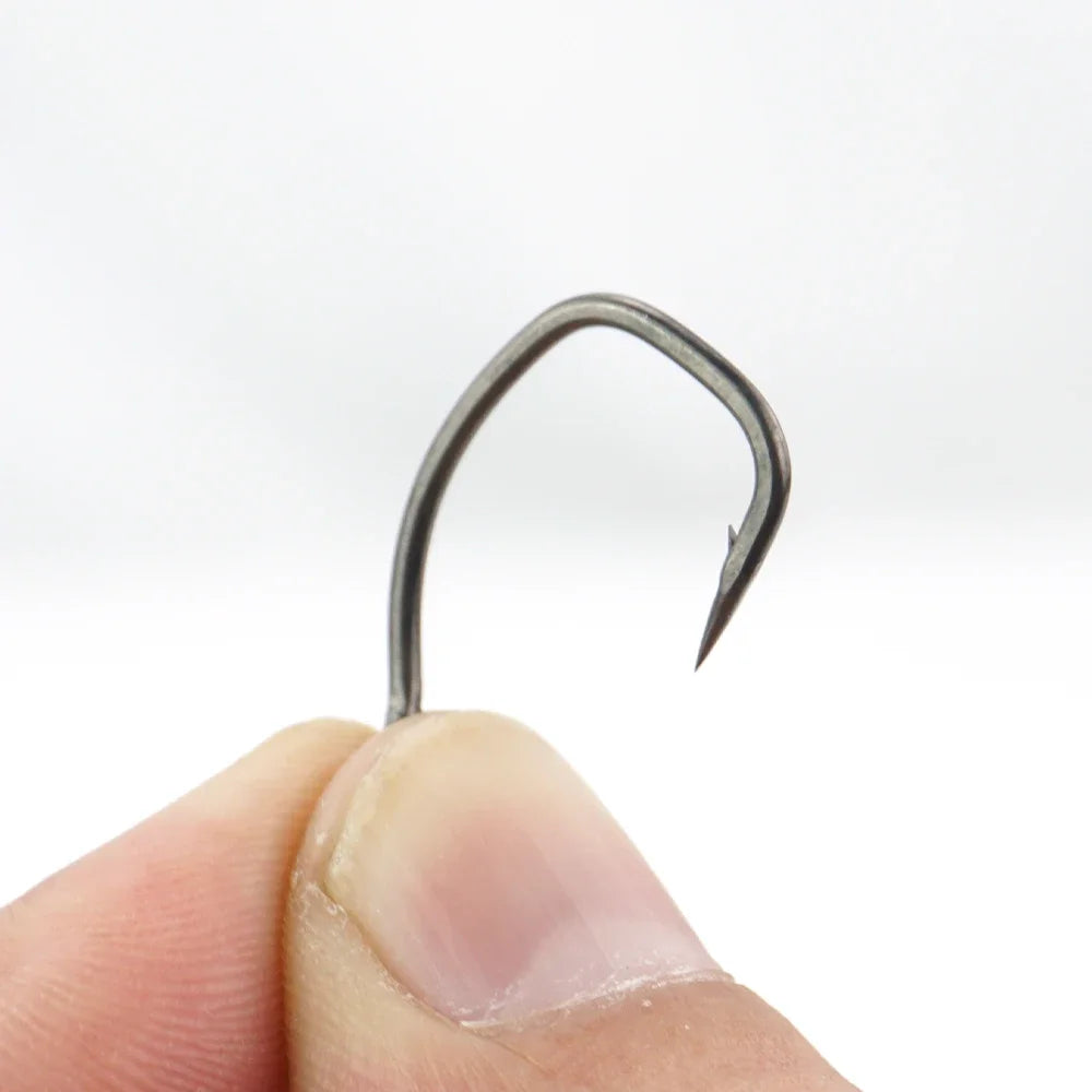 Hirisi 15pcs Carp Fishing Hooks With Eye Micro Barb High Carbon Steel Fish Hooks PTFE Coated X917 Fishing Accessories