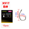 Hirisi 15pcs Carp Fishing Hooks With Eye Micro Barb High Carbon Steel Fish Hooks PTFE Coated X917 Fishing Accessories