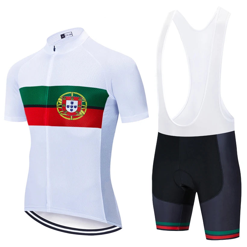 White Portugal Cycling Team Jersey Bike Tshirt Shorts Set Men Women Summer Breathable Ropa Ciclismo MTB Bicycle Clothing