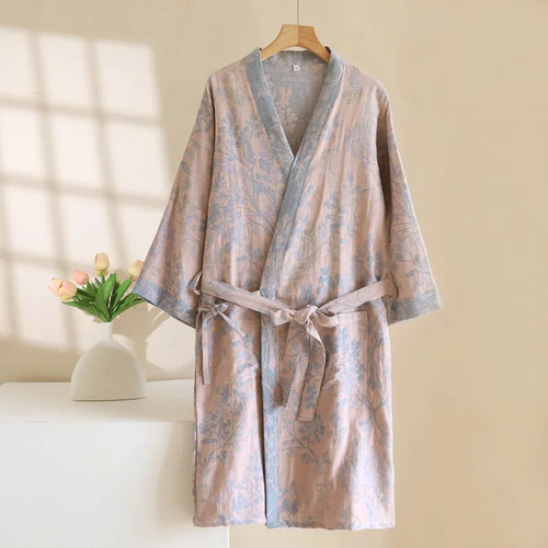 2026 New Women's Spring/Summer Sleeping Robe 100% Cotton Gauze Color woven Jacquard Bathrobe Quick drying Robe Sleepwear