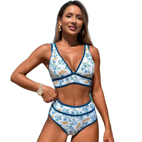 ABHT-Women's High Waisted Bikini Sets Sporty Two Piece Swimsuits Color Block Cheeky High Cut Bathing Suits