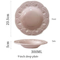 Pink Plate Set Retro Embossed Ceramic Dishes Cup and Saucer Breakfast Milk Mug Soup Plate Kitchen Tableware Housewarming Gift