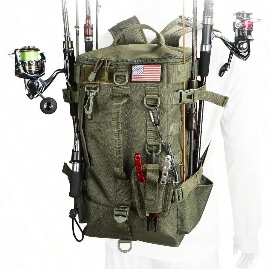 Fishing Tackle Bag with Rod Holders, Large Storage, Tackle Box Backpack for Carrying Fishing Gear and Equipment, Gifts for Men