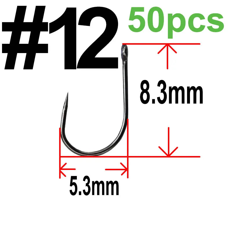 50 pcs Non-barb barbless Circle Carp Fishing Hooks with Hole Size 2 4 6 8 10 12 fishhook Single Hook