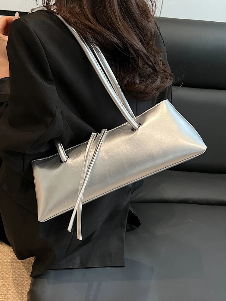 New Women Red Shoulder Bag Korean Version Simple Solid PU Leather Underarm Bags 2025 Elegant Female Dating Handbags