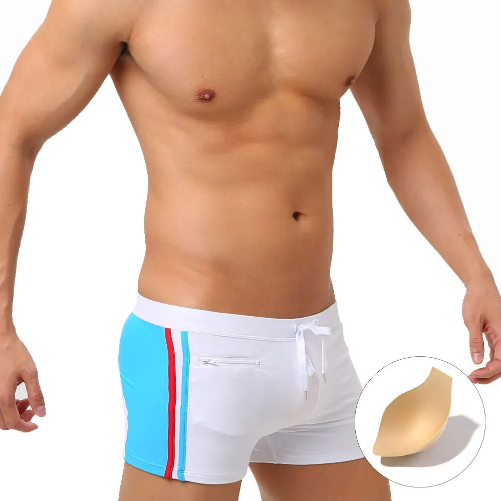 Mens Swimwear With Push-Up Swimming Trunks Boxer With Pocket  Hi-Q Sexy Men Breathable Swim Suit Speed Beach Shorts  sunga