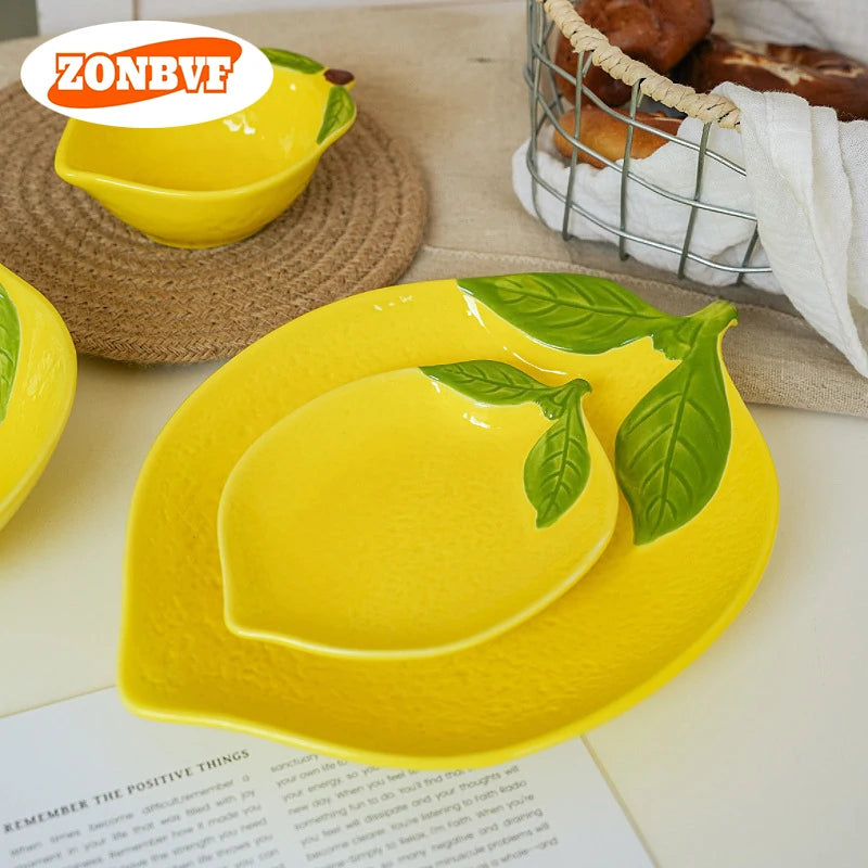 Cartoon Lemon Shaped Ceramic Sauce Dish Tableware Creative Fruit Sushi Dessert Cake Plates High Aesthetic Breakfast Dishes