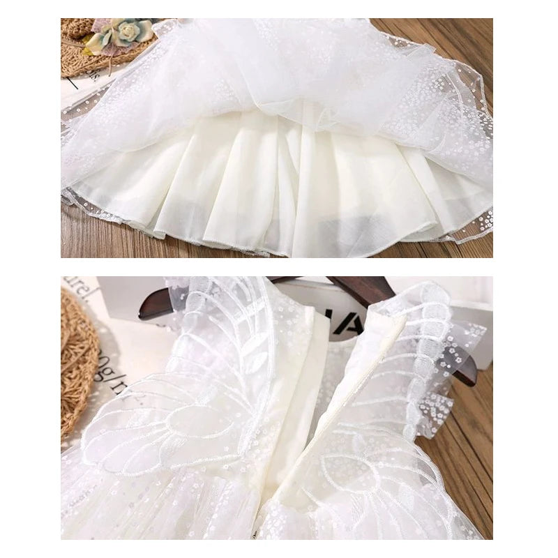 Girl dress polka dot princess dress baby white gauze dress Winged angel white gauze dress birthday party gifts 1-8T summer
