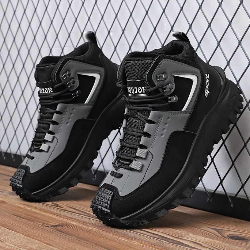 High-Top Outdoor Hiking Shoes for Men, Non-Slip and Wear-Resistant Work Boots, Breathable Thick-Soled Hiking Shoes, Versatile for Autumn and Winter, Casual Wear