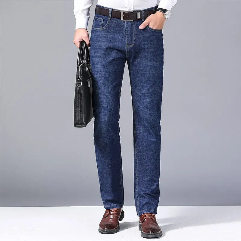 Men Fashion Straight Jeans Men 2025 New Stretch Slim Fit Pants Comfortable Soft Business Denim Trousers Male Brand Clothing