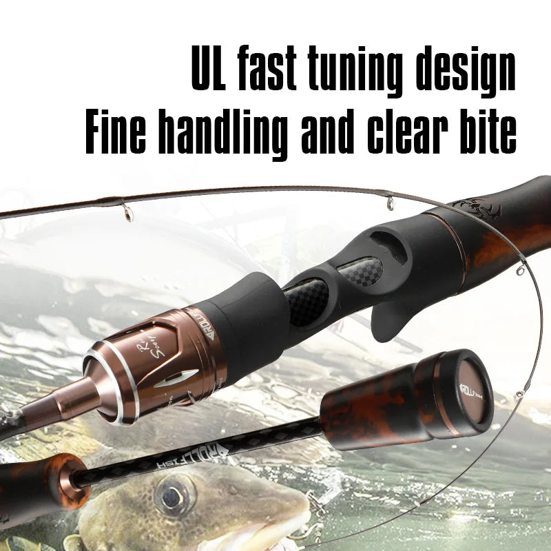 ROLLFISH Natural Solid Wood Handle UL Trout Fishing Rod Carbon Fiber Super Soft BFS Fishing Pole for Trout