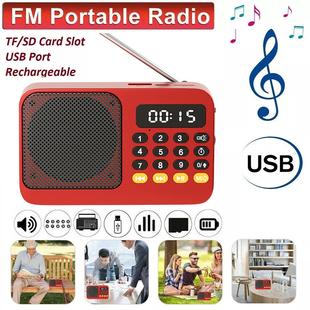 Portable Radio Music Player Handheld Rechargeable Digital FM USB TF MP3 Player Speaker Devices Supplies With LED Display Radio ﻿
