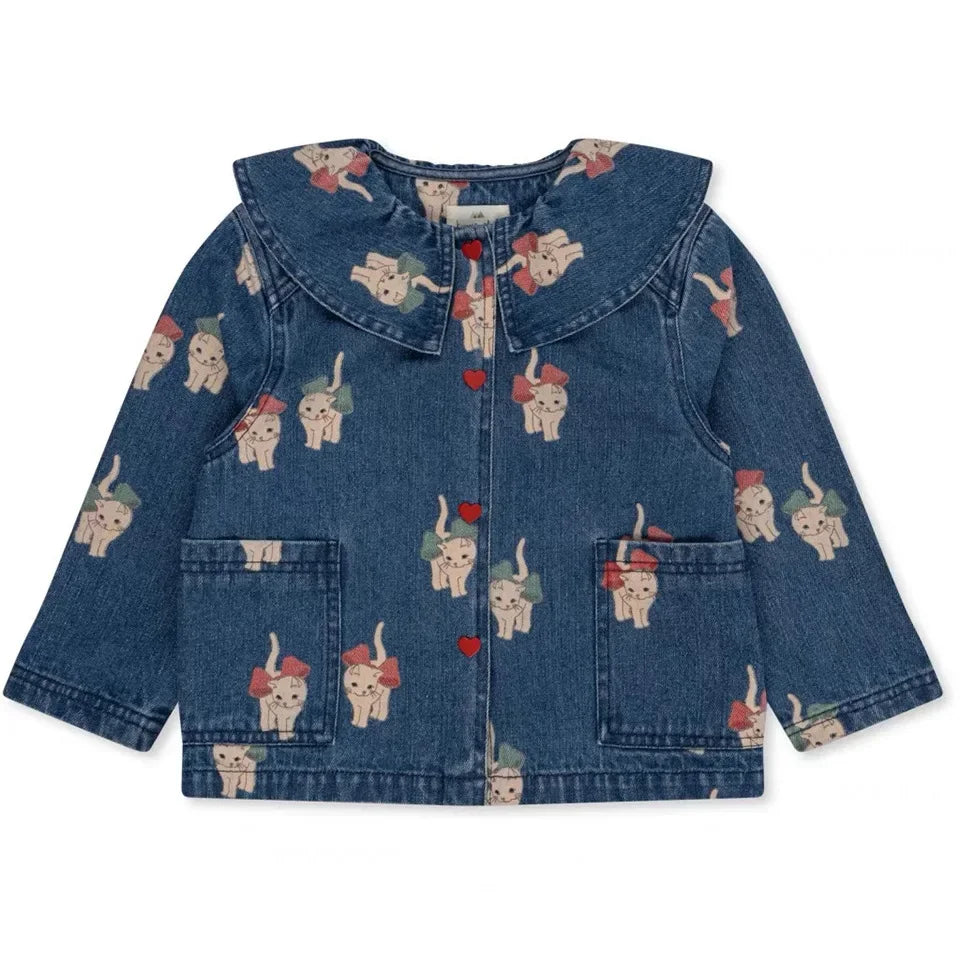 New Spring Ks Kids Clothing Toddler Girls Denim Jacket Tank Dress Suits Autumn Children's Cartoon Cat Coat Jeans Trousers 2-9Yrs