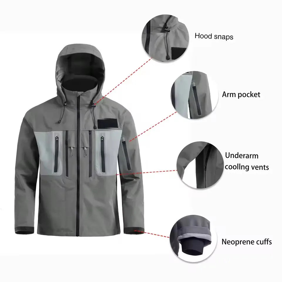 Men's Fly Fishing Wading Jacket Breathable Waterproof Fishing clothing Wader Jacket Hiking Camping Trekking Hunting Clothes