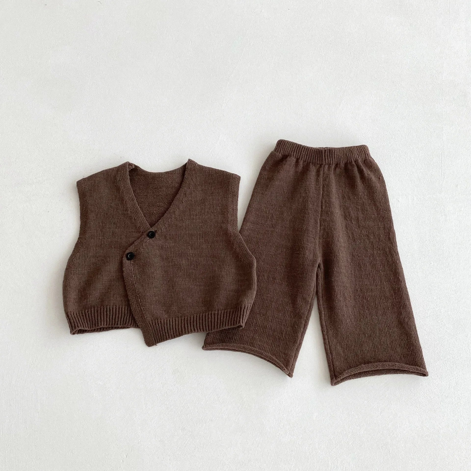 1-6Y Kids Clothing Set Knit Vest And Wide Leg Pants 2 Pcs Boys Clothing Set Brief Style Girls Sweater Suit