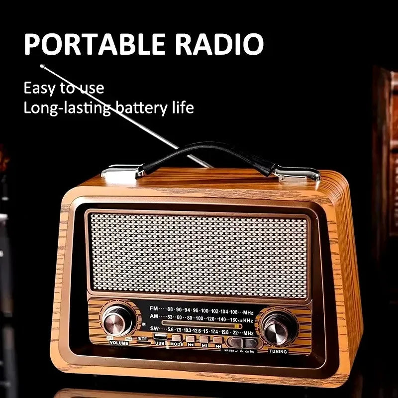 Portable Wooden Retro Radio AM FM SW Radios Wireless Bluetooth Speaker HIFI Stereo MP3 Music Player Support USB TF AUX R-2066BT