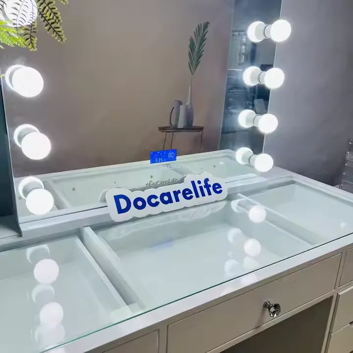 Stock In USA! Docarelife Modern 7 Drawers Bedroom Furniture Hollywood Inspired Makeup Vanity Dressing Table With Mirror Cabinet.