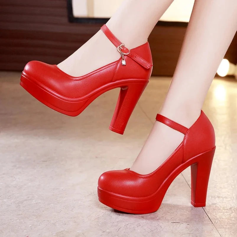 2025 Girls' Shoes New Women High Heels Ladies Work Shoes Wedding Party Shoes Platform Pumps Women Genuine Leather